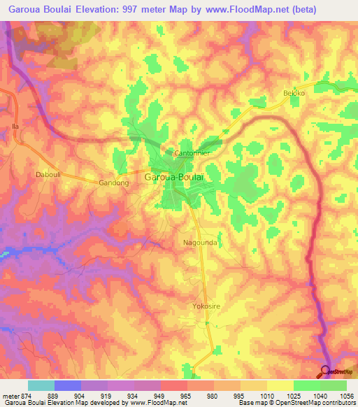 Garoua Boulai,Cameroon Elevation Map