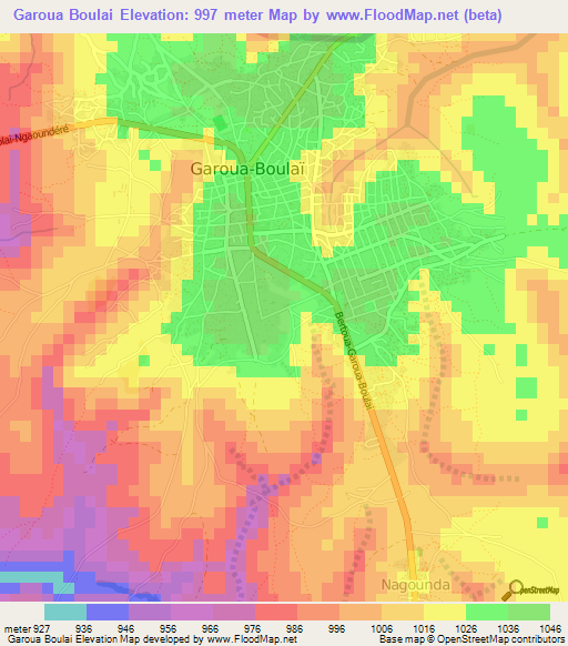 Garoua Boulai,Cameroon Elevation Map