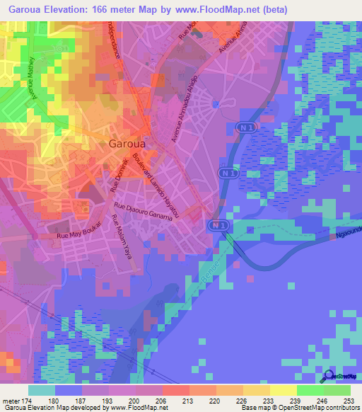 Garoua,Cameroon Elevation Map