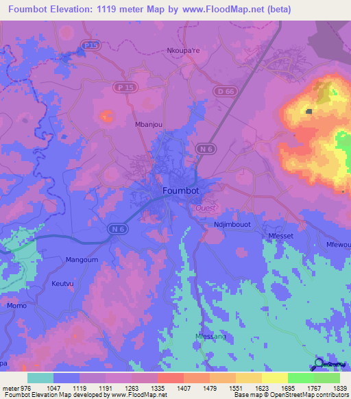 Foumbot,Cameroon Elevation Map