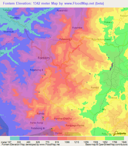 Fontem,Cameroon Elevation Map