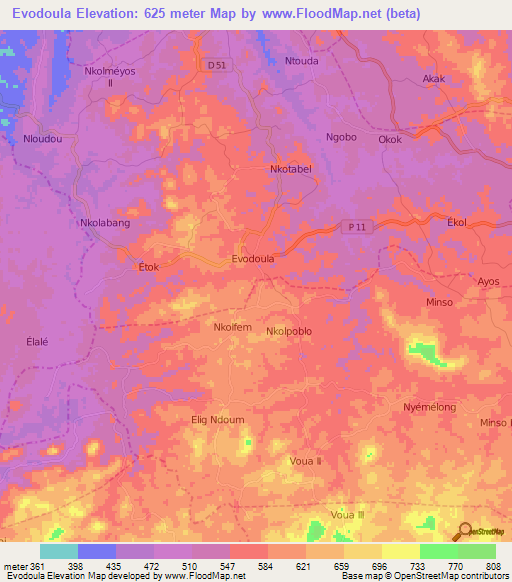 Evodoula,Cameroon Elevation Map