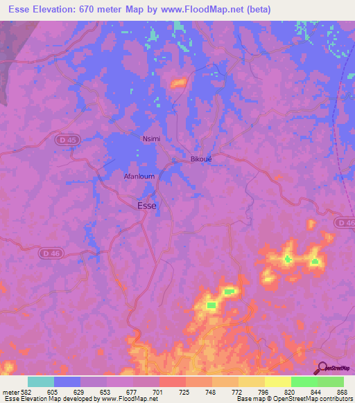 Esse,Cameroon Elevation Map