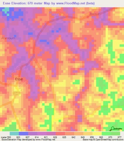 Esse,Cameroon Elevation Map