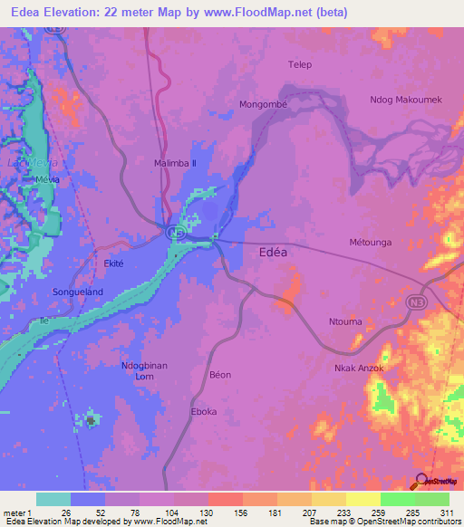 Edea,Cameroon Elevation Map