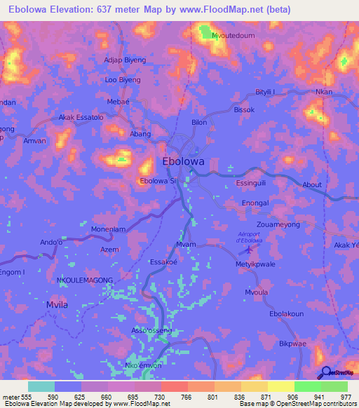 Ebolowa,Cameroon Elevation Map