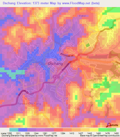 Dschang,Cameroon Elevation Map