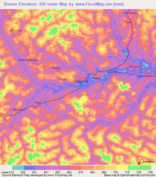 Doume,Cameroon Elevation Map