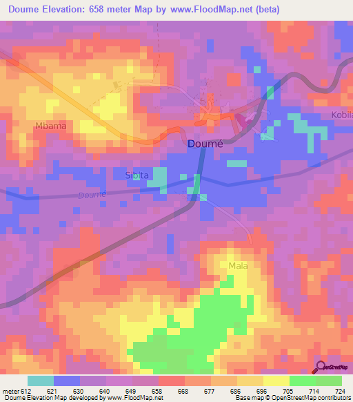 Doume,Cameroon Elevation Map