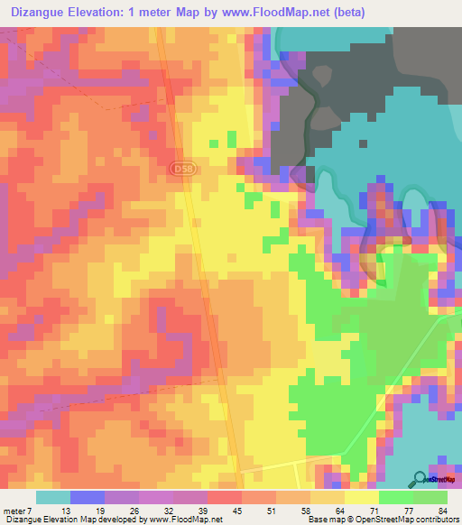 Dizangue,Cameroon Elevation Map