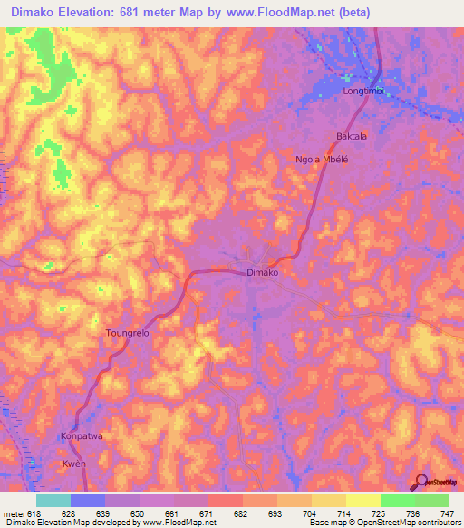 Dimako,Cameroon Elevation Map