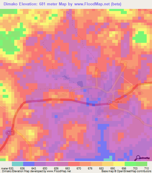 Dimako,Cameroon Elevation Map