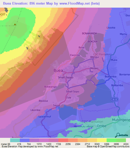 Buea,Cameroon Elevation Map