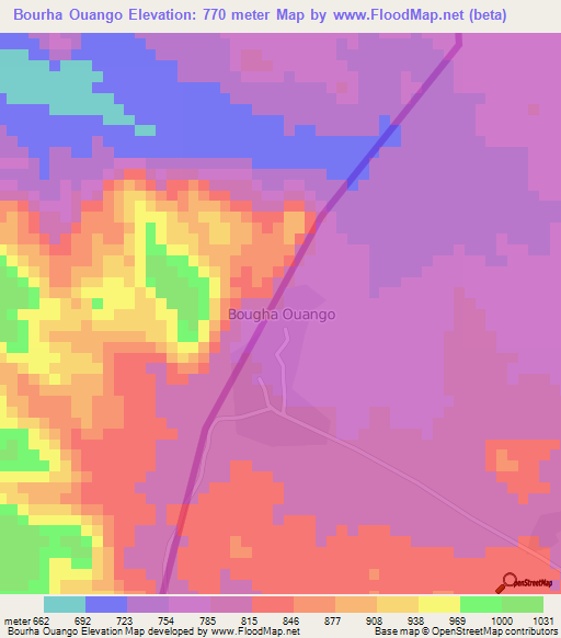 Bourha Ouango,Nigeria Elevation Map