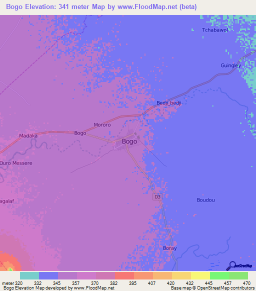 Bogo,Cameroon Elevation Map