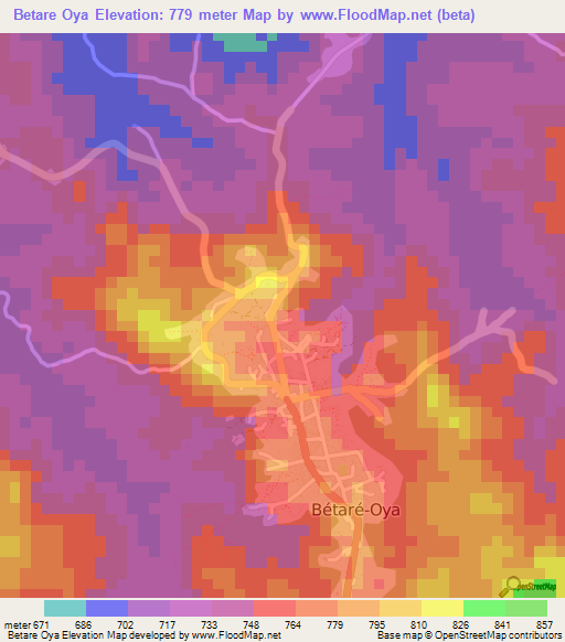 Betare Oya,Cameroon Elevation Map