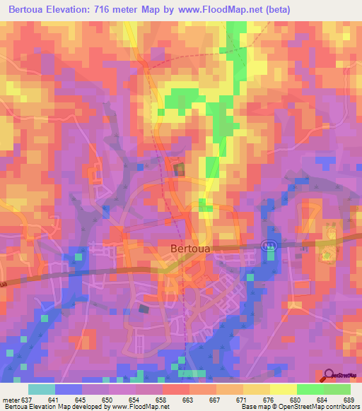 Bertoua,Cameroon Elevation Map