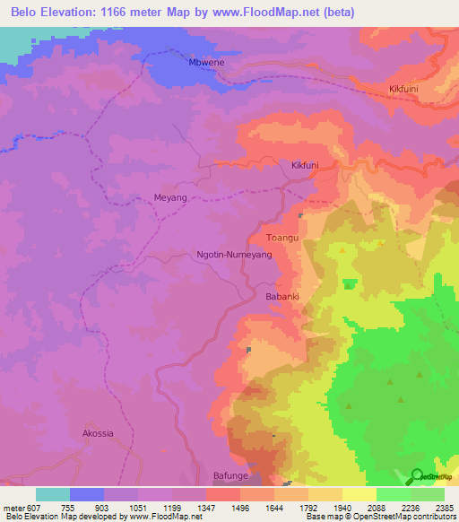 Belo,Cameroon Elevation Map