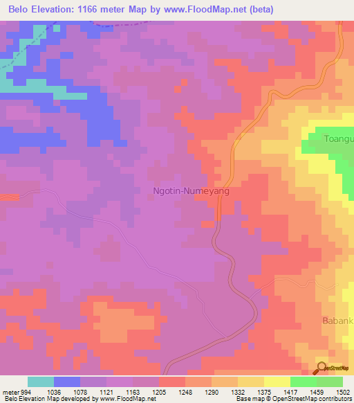 Belo,Cameroon Elevation Map