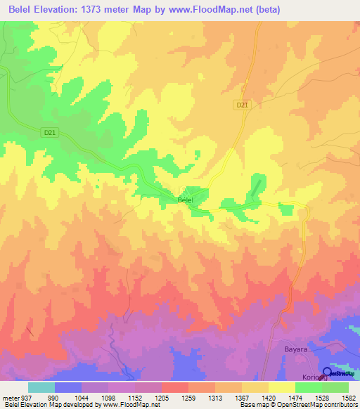 Belel,Cameroon Elevation Map