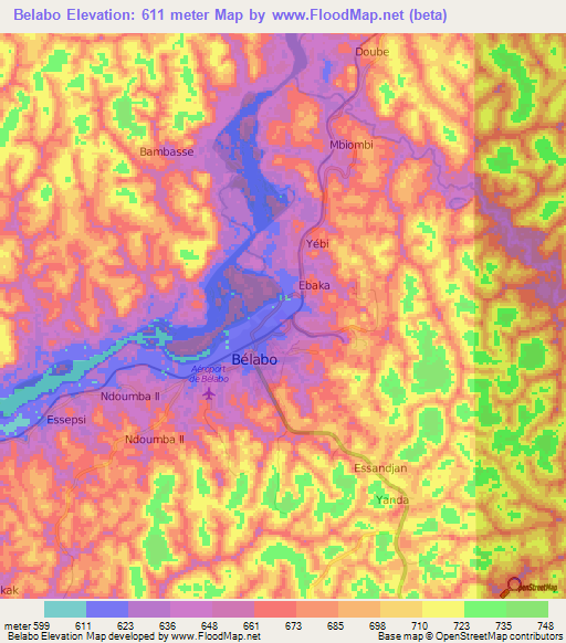 Belabo,Cameroon Elevation Map