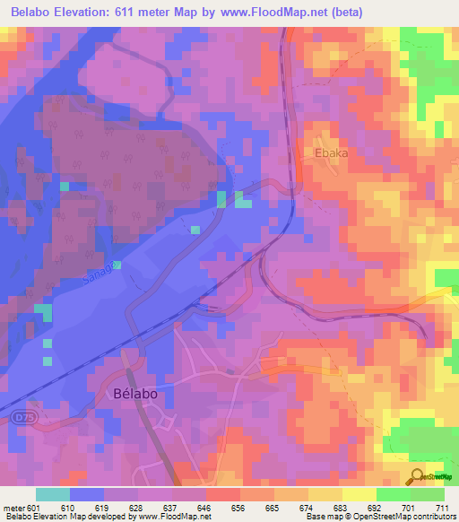 Belabo,Cameroon Elevation Map