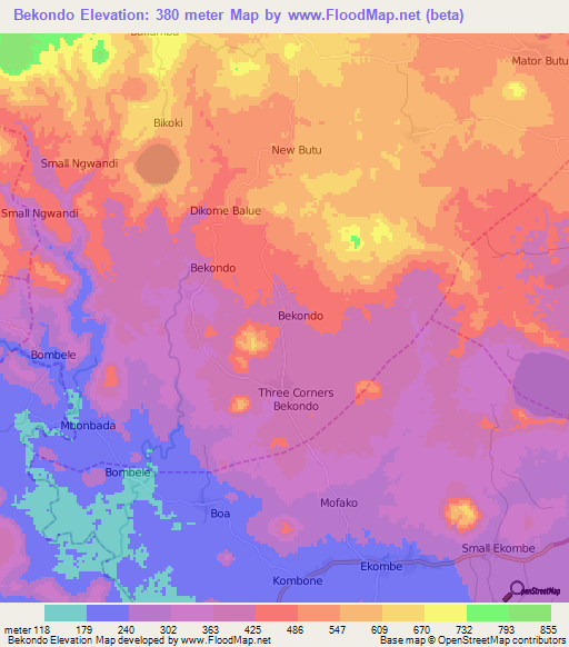 Bekondo,Cameroon Elevation Map