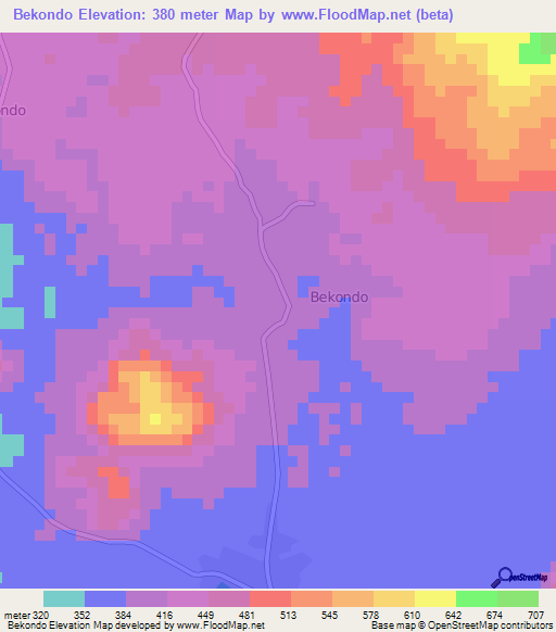 Bekondo,Cameroon Elevation Map