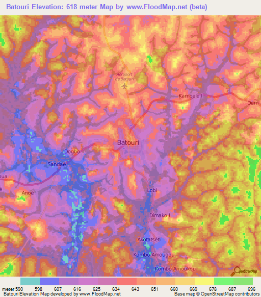 Batouri,Cameroon Elevation Map