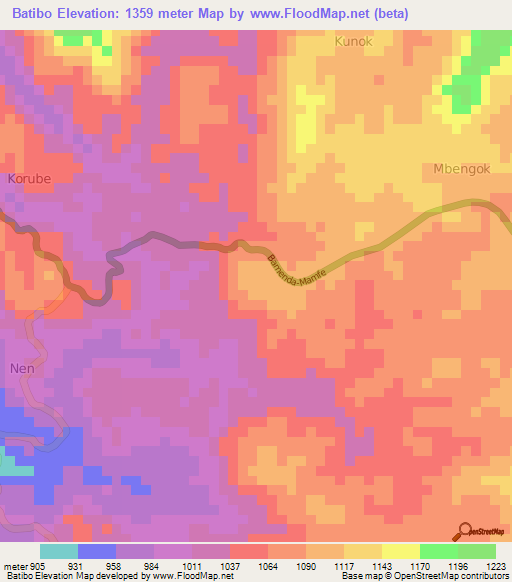 Batibo,Cameroon Elevation Map