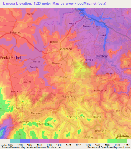 Bansoa,Cameroon Elevation Map