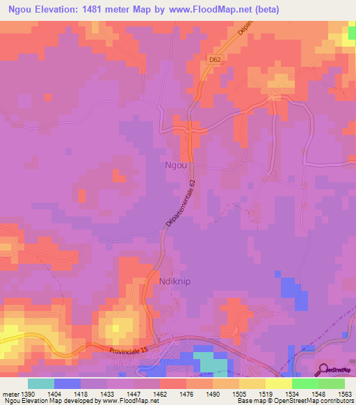 Ngou,Cameroon Elevation Map