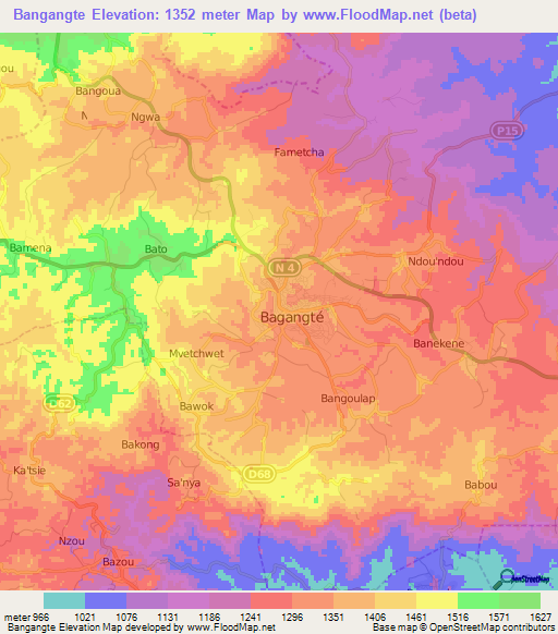 Bangangte,Cameroon Elevation Map