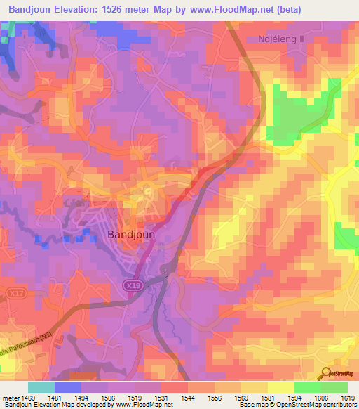 Bandjoun,Cameroon Elevation Map