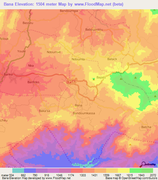 Bana,Cameroon Elevation Map