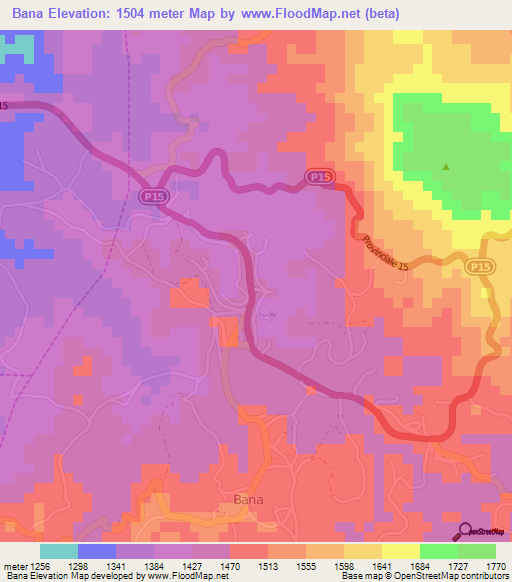 Bana,Cameroon Elevation Map