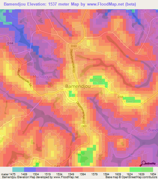 Bamendjou,Cameroon Elevation Map