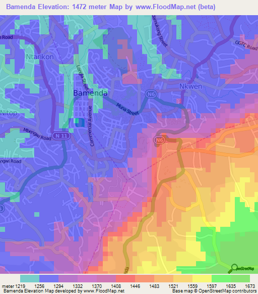 Bamenda,Cameroon Elevation Map