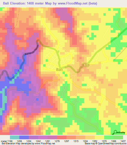 Bali,Cameroon Elevation Map