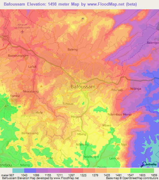 Bafoussam,Cameroon Elevation Map