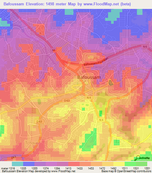 Bafoussam,Cameroon Elevation Map