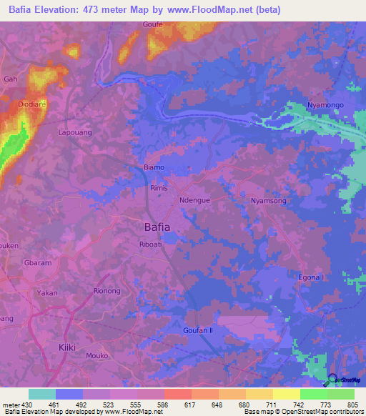 Bafia,Cameroon Elevation Map