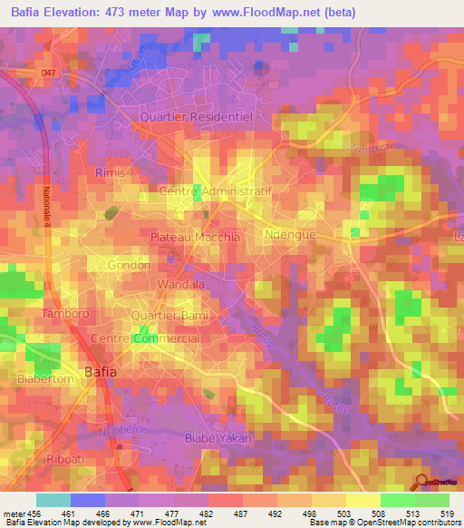 Bafia,Cameroon Elevation Map