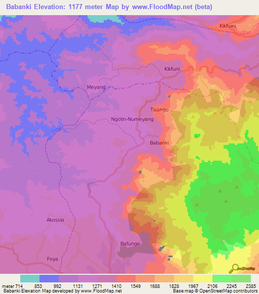 Babanki,Cameroon Elevation Map