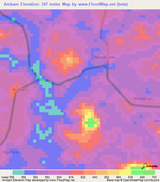 Ambam,Cameroon Elevation Map