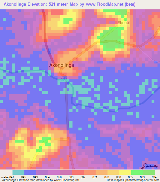 Akonolinga,Cameroon Elevation Map