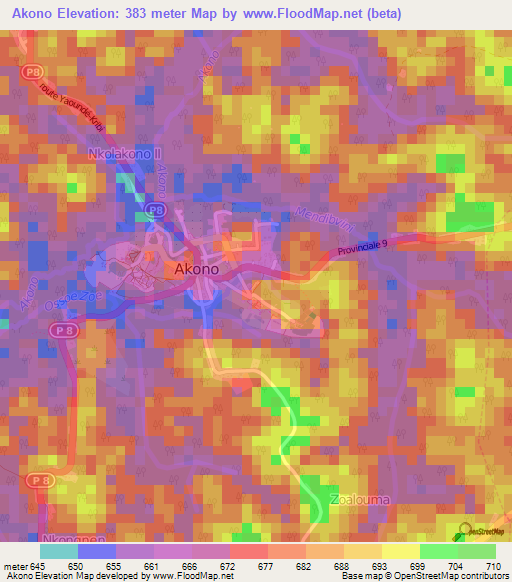 Akono,Cameroon Elevation Map