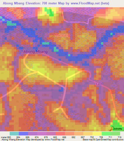 Abong Mbang,Cameroon Elevation Map