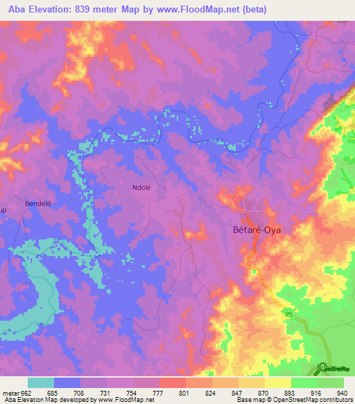 Aba,Cameroon Elevation Map