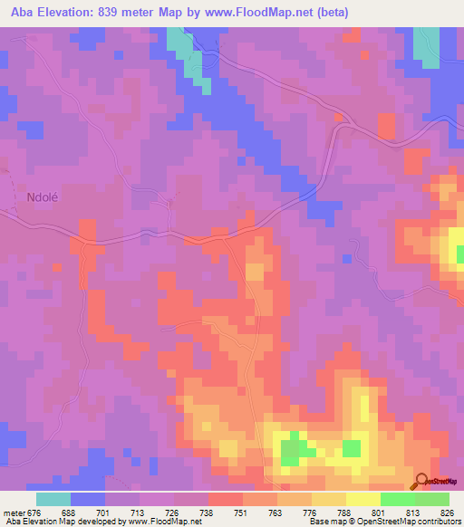 Aba,Cameroon Elevation Map